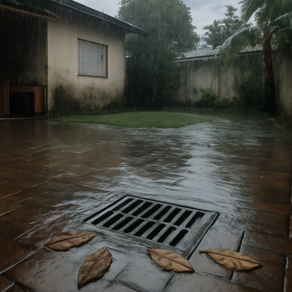 Ralo do quintal devolvendo água da chuva: como diferenciar falha de drenagem e entupimento pluvial